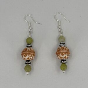 🟣 Green and Burnt Orange Dangle Earrings Upcycled